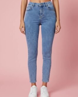 49 . Γυναικείο Skinny Jeans Ψηλόμεσο με Κουμπί Πέρλα – Super Ελαστικό | Σε Προσφορά