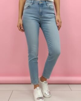 10 .Ψηλόμεσο Skinny Τζιν Push Up με Στρας στο Τελείωμα – Ελαστικό Denim -5 κιλά