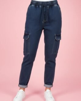 12 .Ελαστικό Cargo Τζιν με Λάστιχο στη Μέση & Πλαϊνές Τσέπες