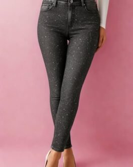 13 . Γυναικείο Plus Size Τζιν με Στρας – Ψηλόμεσο Push Up Γκρι Denim