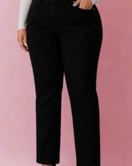 17 . Γυναικείο Plus Size Bootcut Τζιν με Στρας – Μαύρο Push Up Look