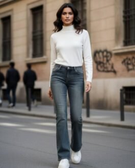 24 . Γυναικείο Ψηλόμεσο Flare καμπάνα  Τζιν Push Up με Ξεβάμματα – Πολύ Ελαστικό