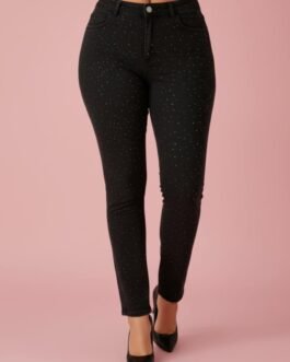 25 . Μαύρο Push Up Skinny Τζιν με Στρασάκια – Πολύ Ελαστικό plus size