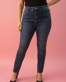 27 .Γυναικείο Τζιν Ψηλόμεσο με Στρας – Ελαστικό Push Up σε Μεγάλα Μεγέθη