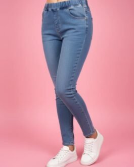 30 . Ψηλόμεσο Ελαστικό Τζιν με Λάστιχο στη Μέση – Push Up Plus Size