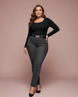 32 . Γκρι Push Up Jeans με Στρας | High Waist Super Stretch Plus Size