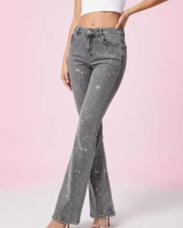 36 . Τζιν Καμπάνα Γκρι Ξεβαμμένο με Ασημένια Στρας – Push Up Εφαρμογή