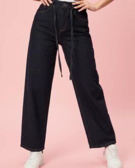 37 . Μπλε Ψηλόμεσο Baggy Τζιν με Ζωνάκι – Άνετη Εφαρμογή