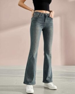 43 . Ψηλόμεσο Push Up Flare Jeans – Faded Blue -5kg Effect