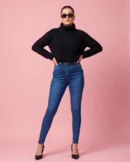 44 . Ψηλόμεσο Skinny Push Up Jeans με Ζώνη – Super Offer