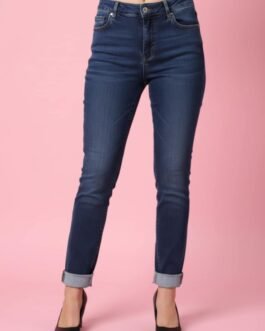 .6. . Ψηλόμεσο Σκούρο Μπλε Τζιν Push Up Ίσιας Γραμμής – Ελαστικό Denim