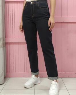 .8 . Boyfriend Γυναικείο Τζιν Mom Fit Σκούρο Μπλε blue-black  – Relaxed Denim με Ρεβέρ