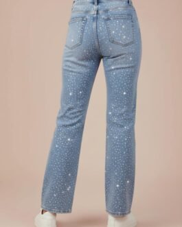 .9 .Γυναικείο Mom Fit Bootcut Τζιν με Στρας & Κρυσταλλάκια – Glam Denim