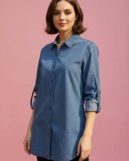 Γυναικείο Μακρύ Denim Πουκάμισο – Μπλε Τζιν Tunic Shirt