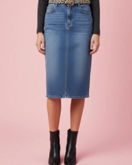 Γυναικεία Denim Midi Φούστα High Waist Stretch – Μαύρη & Μπλε | και Plus Size