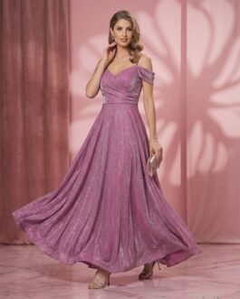 10 . Ρομαντικό Maxi Φόρεμα Λούρεξ με Πλούσια Φούστα – Elegant Wedding Guest Dress – ροζ και βιολετί