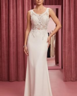 Α 100 . Νυφικό φόρεμα σε Στενή Γραμμή με Δαντέλα & Open Back “Drop” – Elegant Sensual