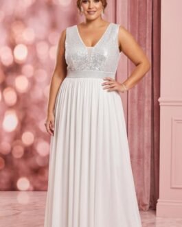 Α. 101. Plus Size Νυφικό με Παγιέτατο Μπούστο & Αέρινη Φούστα – Flare Glam