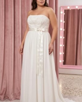 Α. 103. Plus Size Νυφικό Strapless σε Εκρού με Ουρά – Romantic Flow
