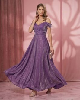 10 . Ρομαντικό Maxi Φόρεμα Λούρεξ με Πλούσια Φούστα – Elegant Wedding Guest Dress – ροζ και βιολετί