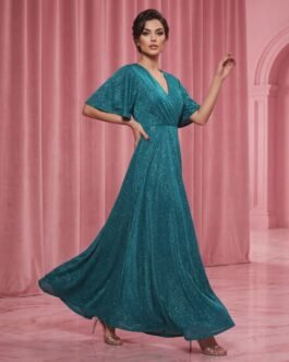 13 . Lurex Maxi Βραδινό Φόρεμα με Μανίκι – Elegant Evening Dress