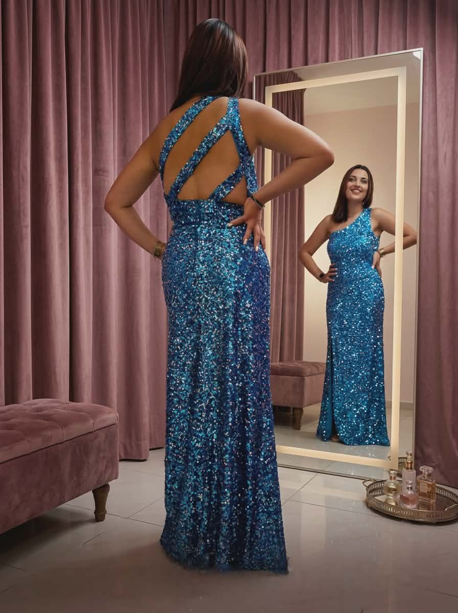 16. Glam Evening Sequin Dress – Turquoise - Image 3