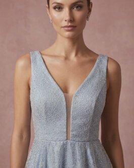 18. Elegant Lace Evening Dress – Ice Blue