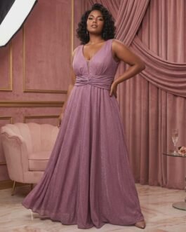 19. Plus Size Elegant Evening Dress – Dusty Rose Glitter