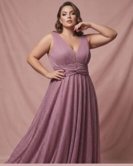 19. Plus Size Elegant Evening Dress – Dusty Rose Glitter