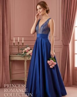 24. Μπλε Βραδινό Φόρεμα με Δαντέλα & Ταφτά – Blue Lace Evening Dress