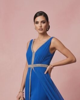 23. Αέρινο Μπλε Βραδινό Φόρεμα με Στράς & Πέρλες – Azure Blue Evening Dress