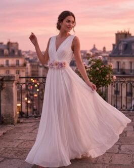 33. Λευκό Ρομαντικό Φόρεμα με Λουλούδια – Romantic Bridal & Evening Dress
