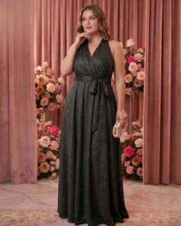 44. plus size Glitter Maxi Φόρεμα με Χοντρή Τιράντα – Elegant Glitter Evening Dress