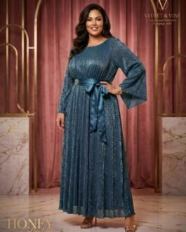 48. Plus Size Lurex Evening Dress – Μωβ / Πετρόλ Μεταλλικό Φόρεμα