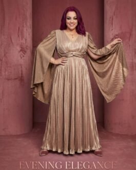 49. Plus Size Metallic Pleated Dress – Μεταλλικό Φόρεμα Χρυσό / Μωβ