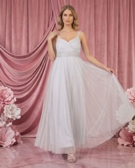 .4 . Bridal Dress – Λευκό Glitter Νυφικό Maxi Φόρεμα με Αέρινη Φούστα