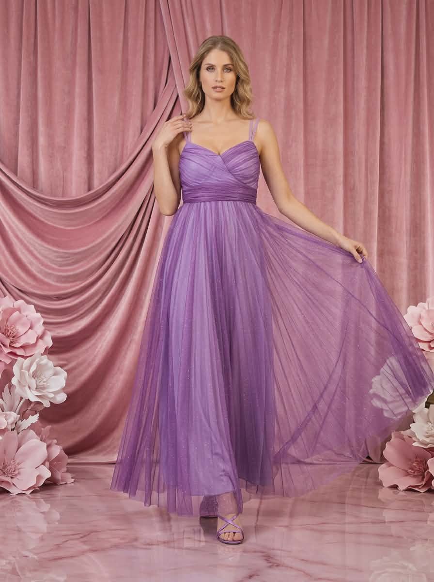 .4 . Maxi Glitter Βραδινό Φόρεμα με Αέρινη Φούστα & Δέσιμο στην Πλάτη – Ιδανικό για Γάμο & Βάφτιση - Image 2