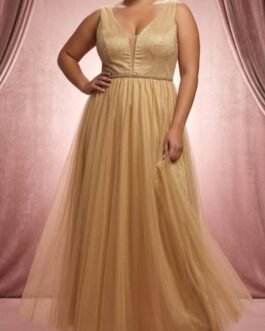 55. Gold Tulle Evening Dress – Χρυσό Βραδινό Φόρεμα -plus size