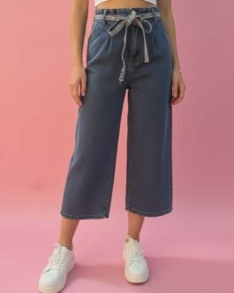 56 . Denim crop Culotte Ψηλόμεση με Ζώνη