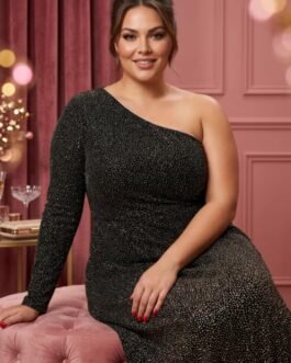 58. One-Shoulder Lurex Plus Size Dress – Βραδινό Φόρεμα