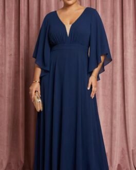 62. Plus Size Αέρινο Φόρεμα με Μανίκι – Elegant Maxi
