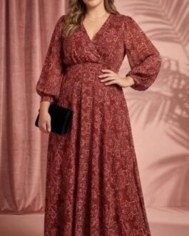 63. Plus Size Ελληνικό Φόρεμα με Σχέδιο – Maxi Greek Design Printed Plus Size Dress