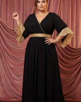 64. Plus Size Αέρινο Μαύρο Φόρεμα με Χρυσές Λεπτομέρειες / Black & Gold Plus Size Maxi Dress