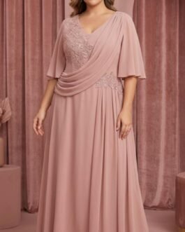 65. Plus Size Αέρινο Φόρεμα με Ντραπέ & Δαντέλα / Draped Lace Plus Size  Elegant Maxi Dress