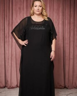 76. Plus Size Μαύρο Αέρινο Φόρεμα με Παγιέτα & Εσωτερικό Μεσοφόρι – Ultimate Cover Black Plus Size Layered Dress with Sequin Detail
