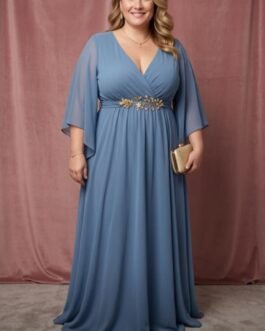 78. Plus Size Αέρινο Φόρεμα με Ζώνη Swarovski – Glam & Elegant / Glam Plus Size Dress with Crystal Waist Detail