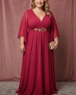 78. Plus Size Αέρινο Φόρεμα με Ζώνη Swarovski – Glam & Elegant / Glam Plus Size Dress with Crystal Waist Detail