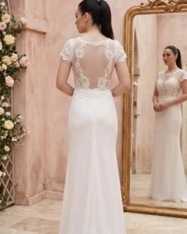 79. Νυφικό Στενό με Δαντέλα & Διαφάνεια – Elegant Civil Wedding Dress /  Civil Wedding Style