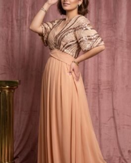 84. Αέρινο Maxi Φόρεμα με Παγέτα & Ανοιχτή Πλάτη – Elegant Evening Look