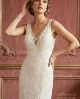 93. Δαντελένιο Νυφικό σε Στενή Γραμμή με Διακριτική Παγέτα – Vintage Nostalgia Bridal